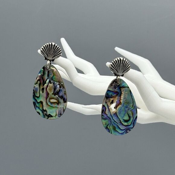 Alex and Ani Abalone Shell Statement Earrings 2019 Rafaelian Silver Finish Beach - Picture 1 of 5